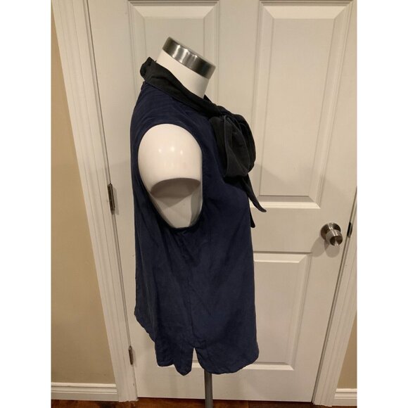 Equipment Femme 100% Silk Blue Sleeveless Silk Tie-Neck Bow Top Size S - Picture 2 of 5
